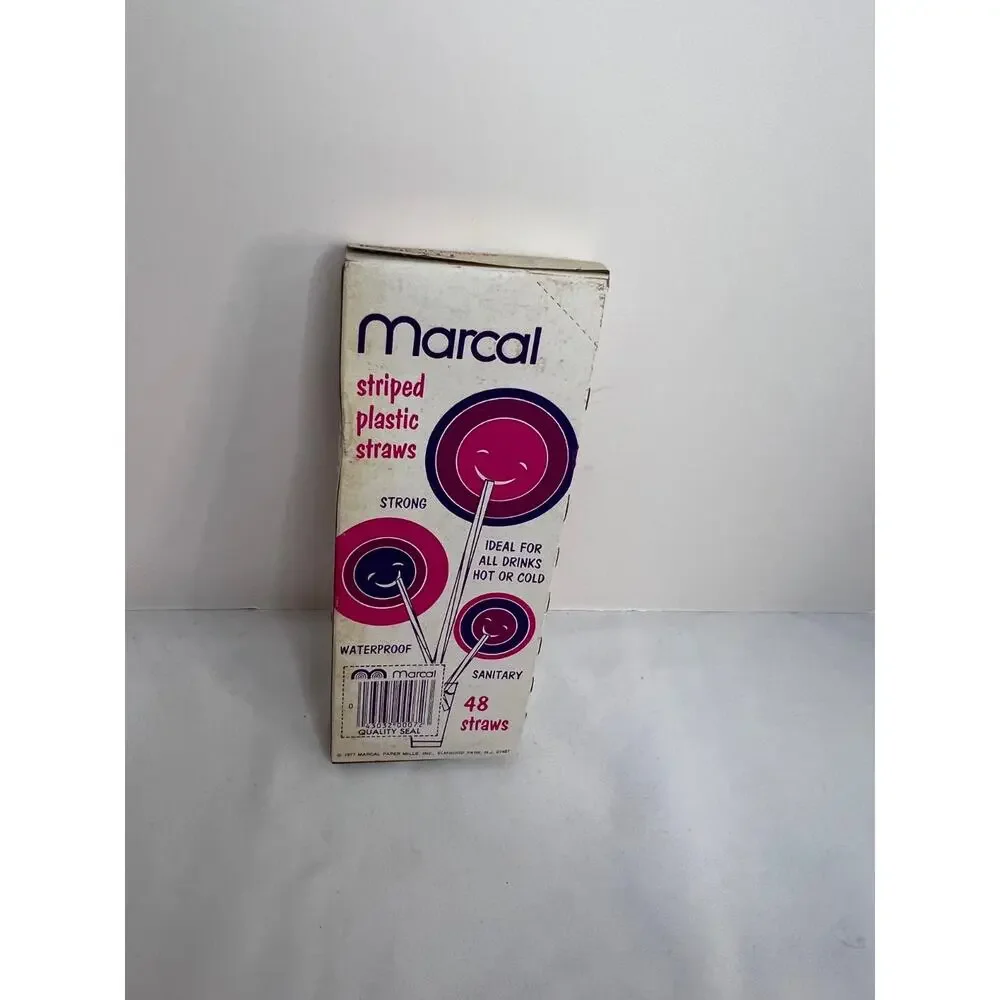 Vintage Marcal 1977 Striped Plastic Straws 48 Count NIP